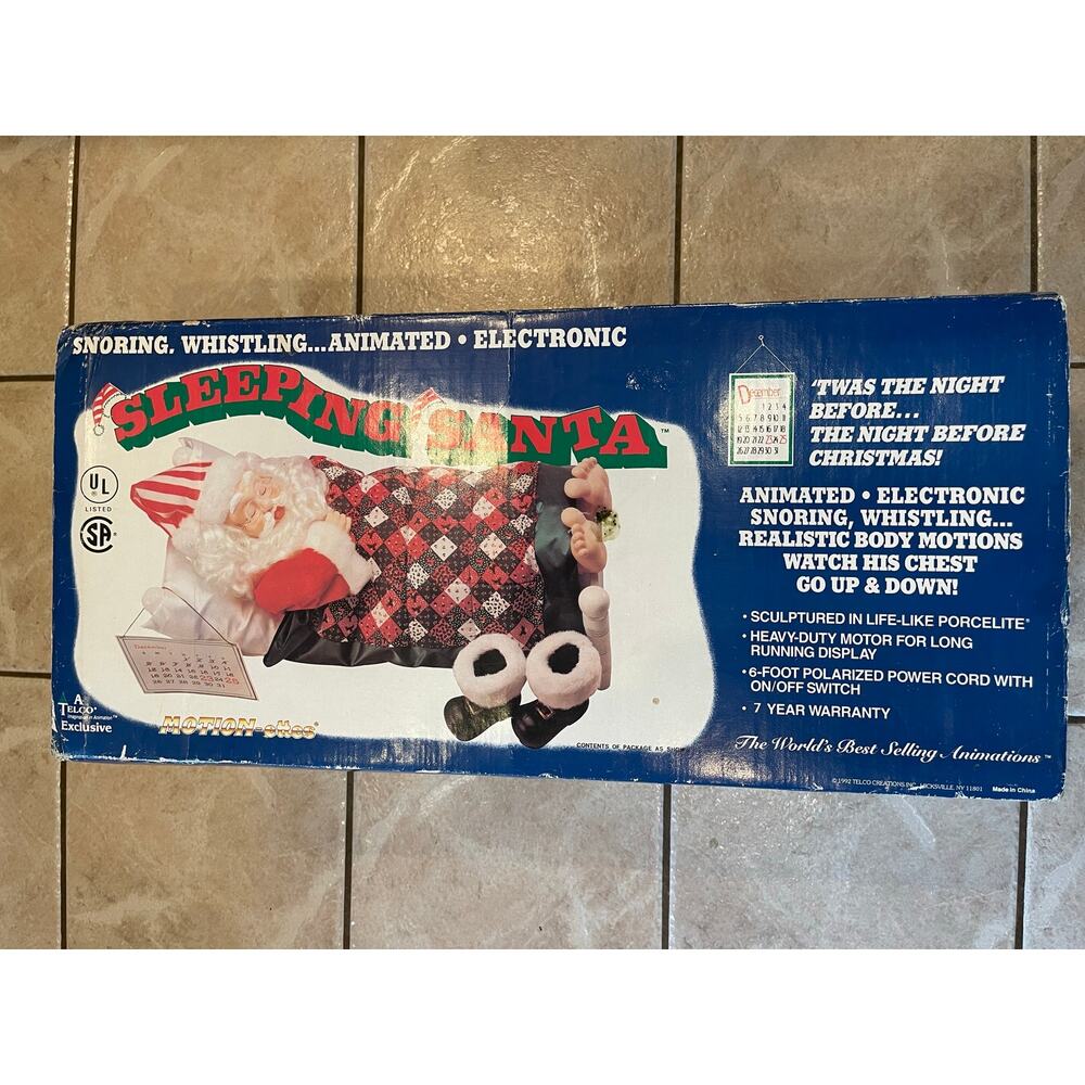 Vintage 1992 Telco Animated Snoring & Whistling Sleeping Santa Tested & Works